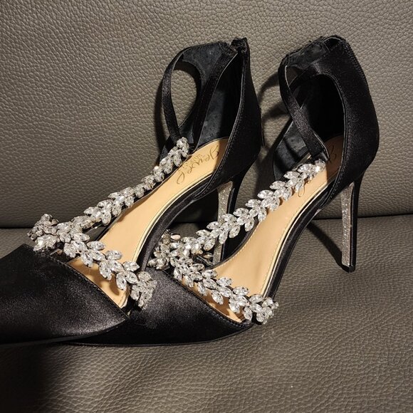 Badgley Mischka Extra bling Pumps Rhinestone Embellished 7 Black - Picture 1 of 6